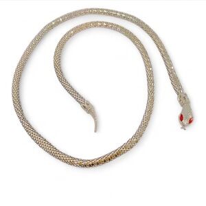 Silver Snake Necklace with Red Accents